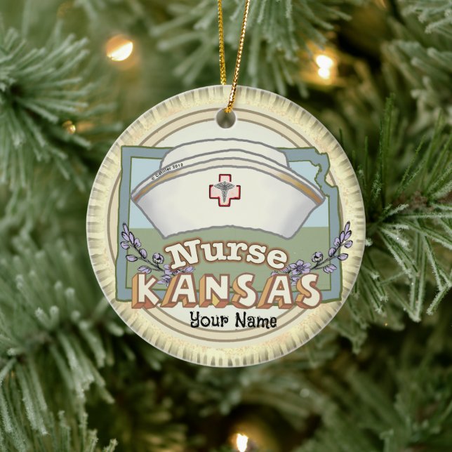 Kansas Nurse Keramik Ornament (Baum)