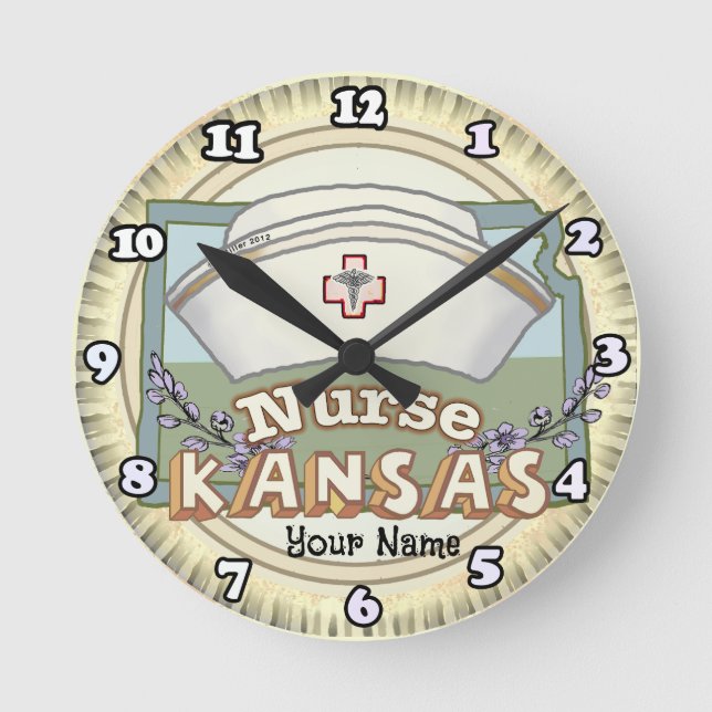 Kansas Nurse Runde Wanduhr (Vorderseite)