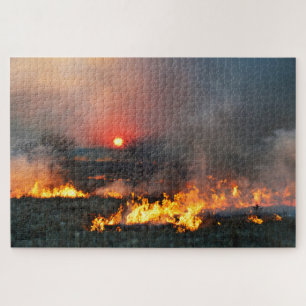 Kansas Prairie Burn bei Sunset Puzzle