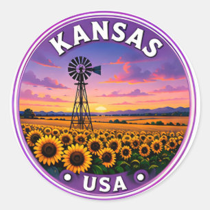 Kansas Prairie Herzland Reise Andenken Runder Aufkleber