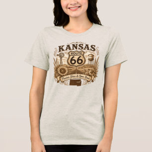 Kansas Prairie Skies Sonnenblumen Retro Sepia Rout Tri-Blend Shirt