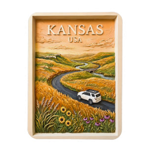 Kansas-Prärie-Roadtrip-Vintage-Reise-Landschaft Magnet