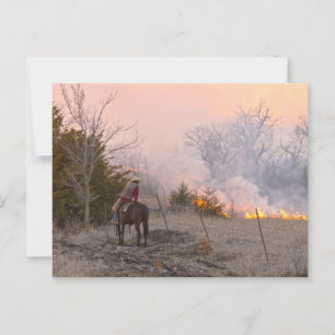 Kansas Rancher Watching a Controlled Prairie Burn Postkarte