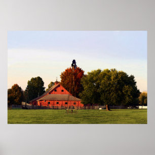 Kansas Red Barn im Herbst, 12x8 Zoll Poster