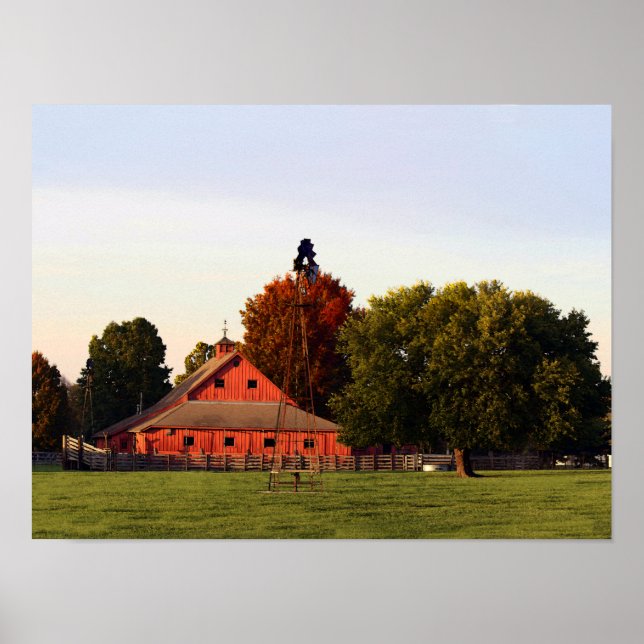 Kansas Red Barn im Herbst Poster (Vorne)
