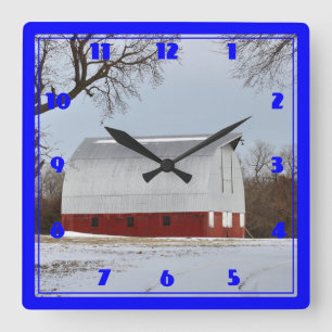 Kansas Red Barn Quadratische Wanduhr