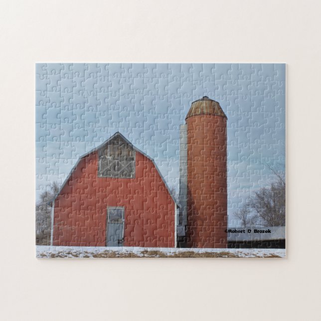 Kansas Red Country Barn mit Snow Jigsaw Puzzle (Horizontal)