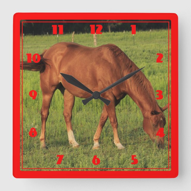 Kansas Rotes Pferd Quadratische Wanduhr (Vorderseite)