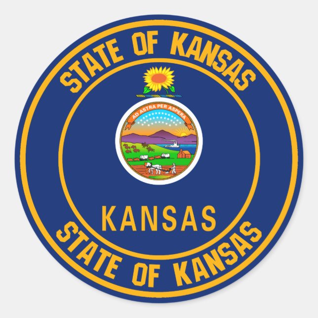 Kansas Round Emblem Runder Aufkleber (Vorderseite)