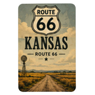 Kansas Route 66 Prairie Road Reise Kunst Magnet