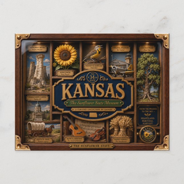 Kansas Shadow Box 3D Figurine Staat Postkarte (Vorderseite)