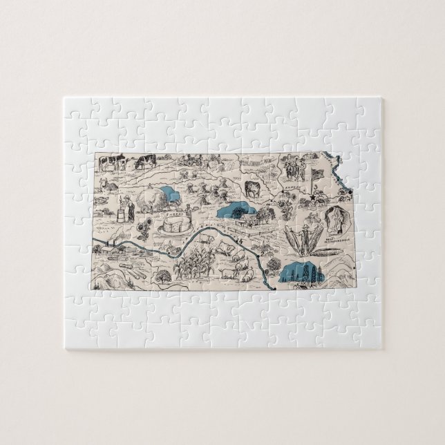 Kansas Shaped Kansan Vintag Picture Map Puzzle (Horizontal)