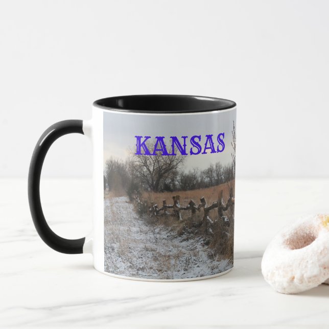 Kansas Snowy Fence Landscape Coffee Tasse (Mit Donut)