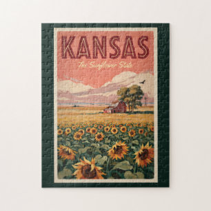 Kansas Sonnenblumen Illustration Reise Kunst Vinta Puzzle