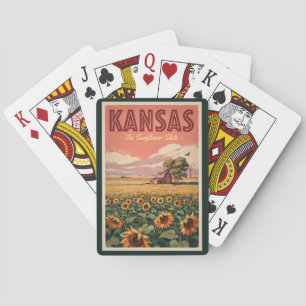 Kansas Sonnenblumen Illustration Reise Kunst Vinta Spielkarten