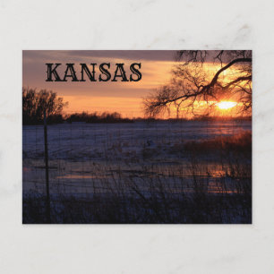 Kansas Sonnenuntergang mit Baumpost-Silhouette-Kar Postkarte