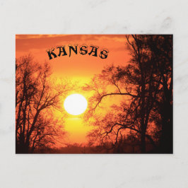 Kansas Sonnenuntergang mit Baumpost-Silhouette-Kar Postkarte