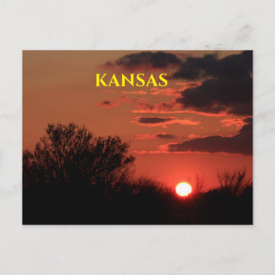 Kansas Sonnenuntergang mit Baumpost-Silhouette-Kar Postkarte