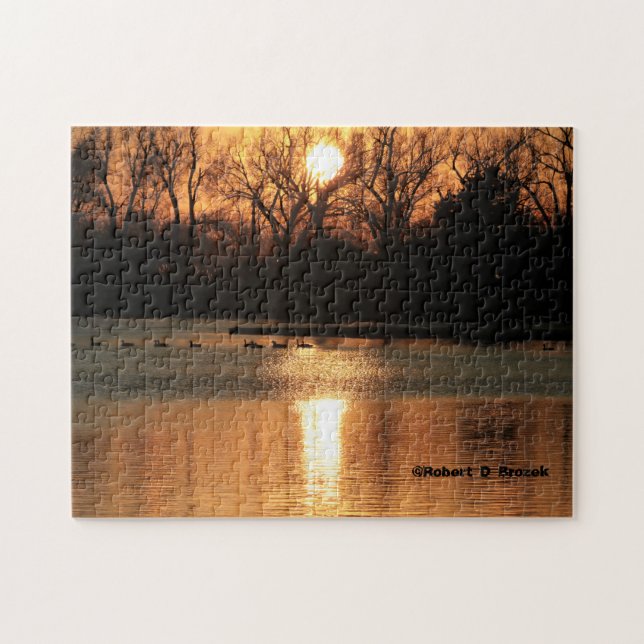 Kansas Sonnenuntergang mit Wasserreflektion Puzzle (Horizontal)