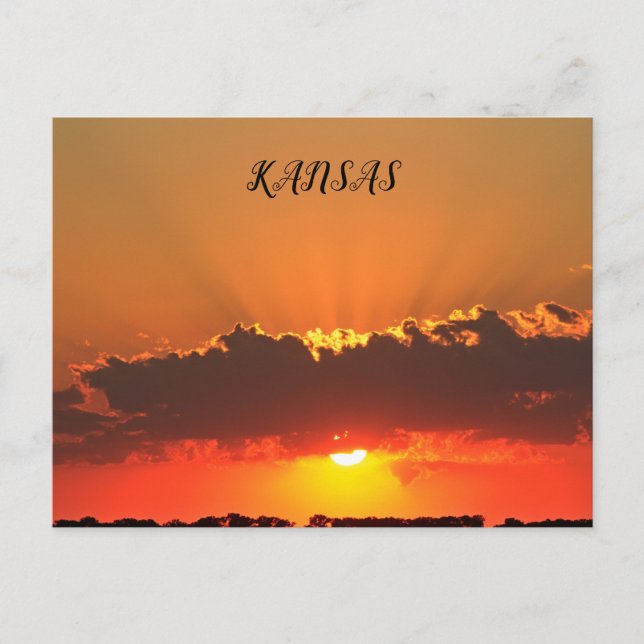 Kansas Sonnenuntergang mit Wolken und Sonnenstrahl Postkarte (Vorderseite)