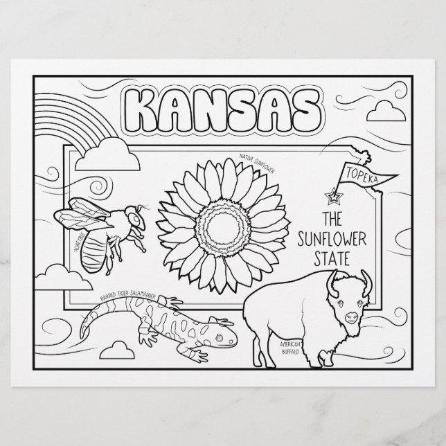 Kansas Staat Form und Faktenfärbung Flyer (Vorne)