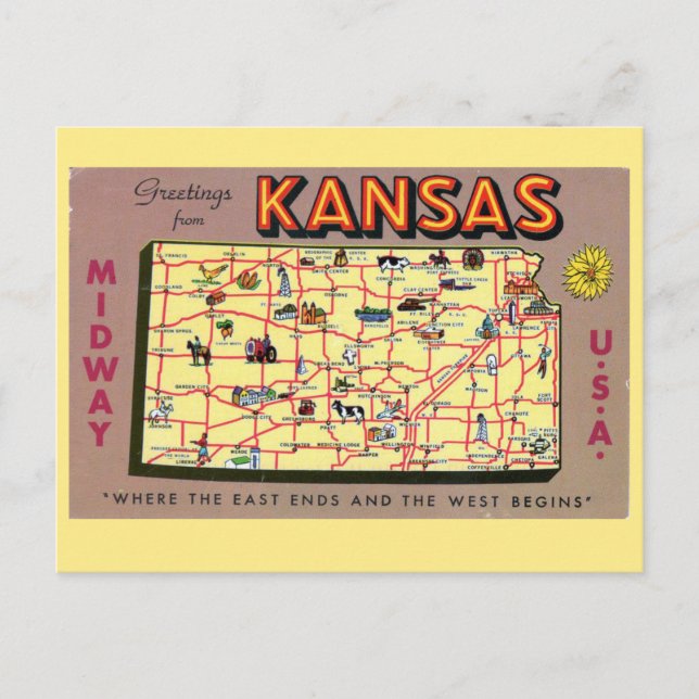 Kansas Staat Map Postcard Postkarte (Vorderseite)