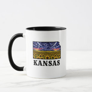 Kansas Staat Tattoo Style Sonnenblumen & Tornado Tasse