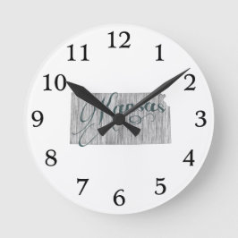 Kansas Staat Typografie Runde Wanduhr
