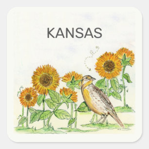 Kansas Staat Vogel und Blume Quadratischer Aufkleber