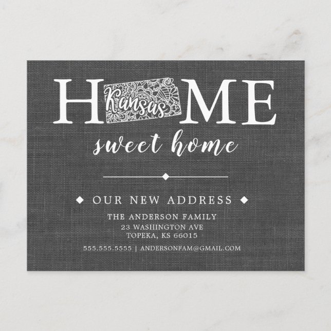 KANSAS-Staat-Zustellkarte Ankündigungspostkarte (Vorderseite)