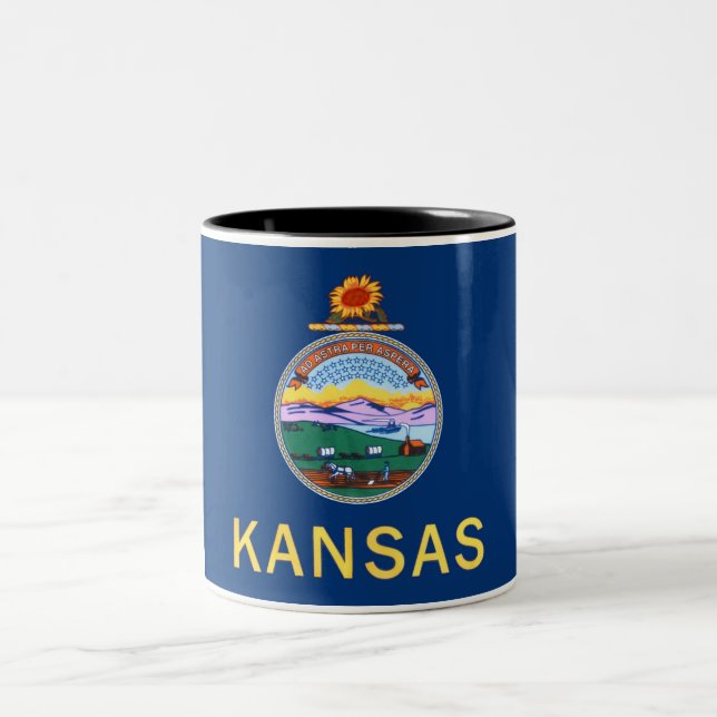 Kansas-Staats-Flagge Zwei-Ton Kaffee-Tasse Zweifarbige Tasse (Mittel)