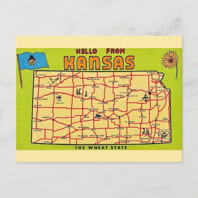 Kansas Staats Karte Postkarte (Vorderseite)