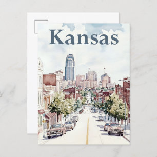 Kansas Stadt Wasserfarbenmalerei Reisen Postkarte
