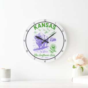 Kansas Sunflower State Bison Große Wanduhr