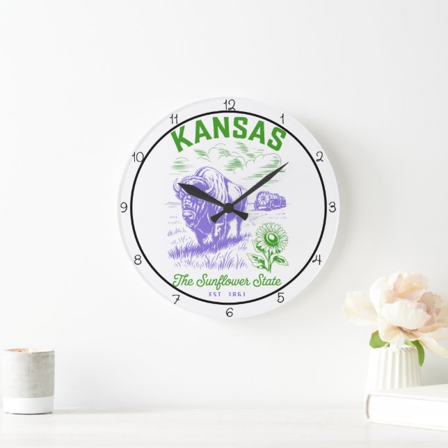 Kansas Sunflower State Bison  Große Wanduhr (Zuhause)