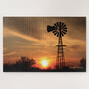 Kansas Sunset mit Windmill PUZZLE