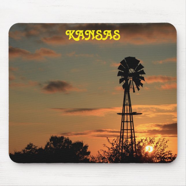 Kansas Sunset mit Windmill Silhouette Mouse-Pad Mousepad (Vorne)