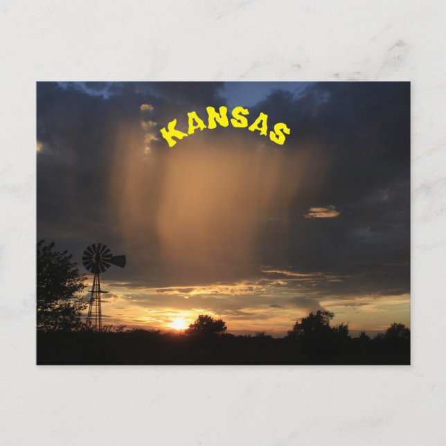 Kansas Sunset mit Windmill Silhouette. Postkarte (Vorderseite)