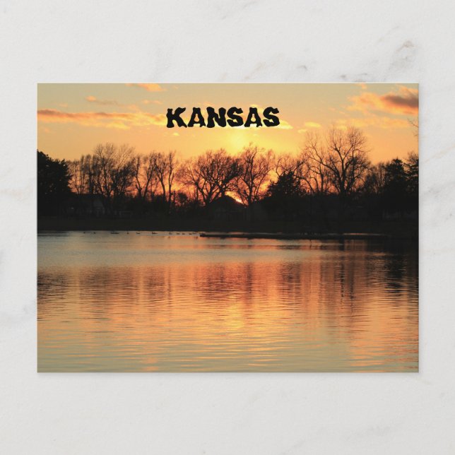 Kansas Sunset Reflection Sterling Lake Post Card Postkarte (Vorderseite)