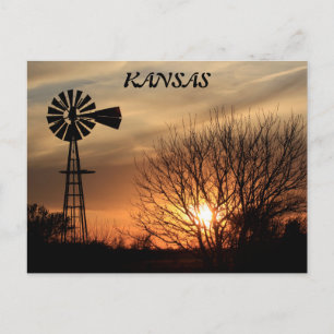 Kansas Sunset Windmill Silhouette Post Card Postkarte