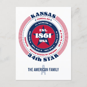 Kansas, Topeka, KS, Patriotisch, Monogramm Postkarte
