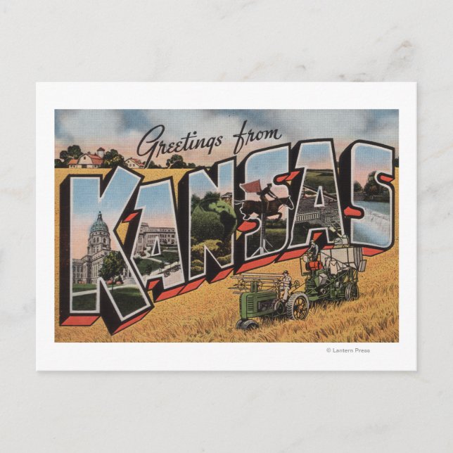 Kansas (Traktor & Hay Bailer Scene) Postkarte (Vorderseite)