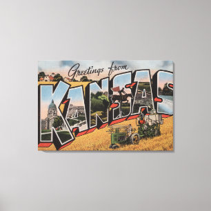 Kansas (Traktor-u. Heu-Bürge-Szene) Leinwanddruck