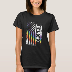Kansas United Staaten Rainbow unter US-Flagge T-Shirt