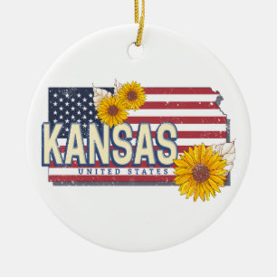 Kansas United Staaten Retro Staat Map Vintag USA Keramik Ornament