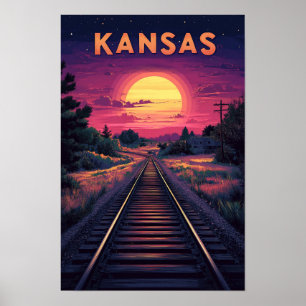 Kansas USA Art Vintag Illustration Travel Poster