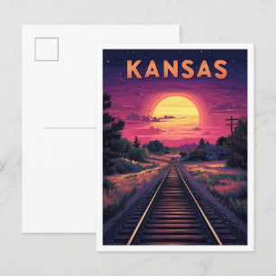 Kansas USA Art Vintag Illustration Travel Postkarte