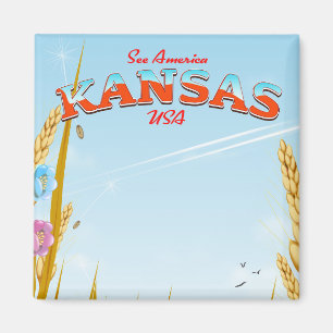 Kansas USA Farm Retro Reiseposter Magnet