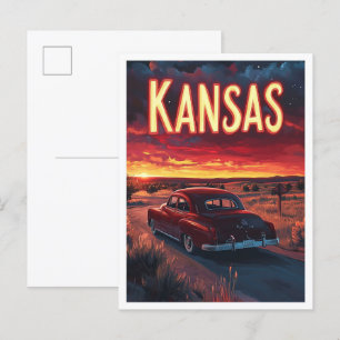 Kansas USA Kunst Vintage-Illustration Reise Postkarte