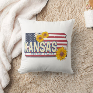 Kansas Vereinigte Staaten Retro-Staatskarte Vintag Kissen